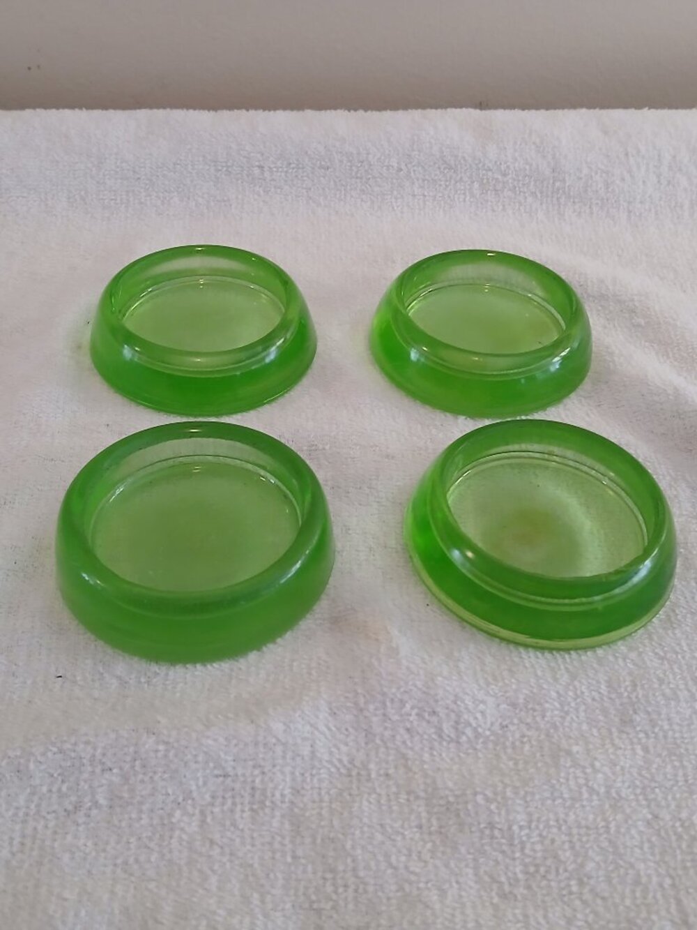 Vintage Green Depression Glass Furniture Leg Coasters / Floor Protectors by Haze